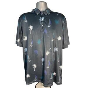 Yatta Golf Palm Tree Print Short Sleeve Performance Polo, Size XL